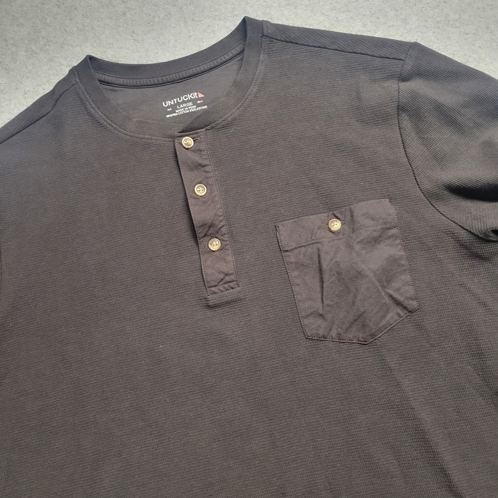 Untuckit Shirt Mens Large Henley Waffle Thermal Gray Pullover Long Sleeve Pima